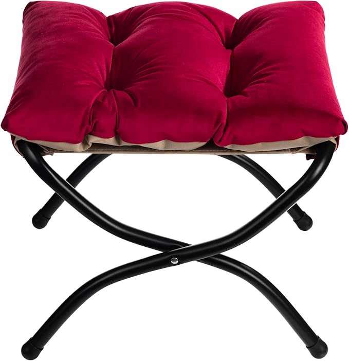 HollyHOME 15" Folding Footrest Stool, Upholstered Small Foldable Ottoman - Image 9