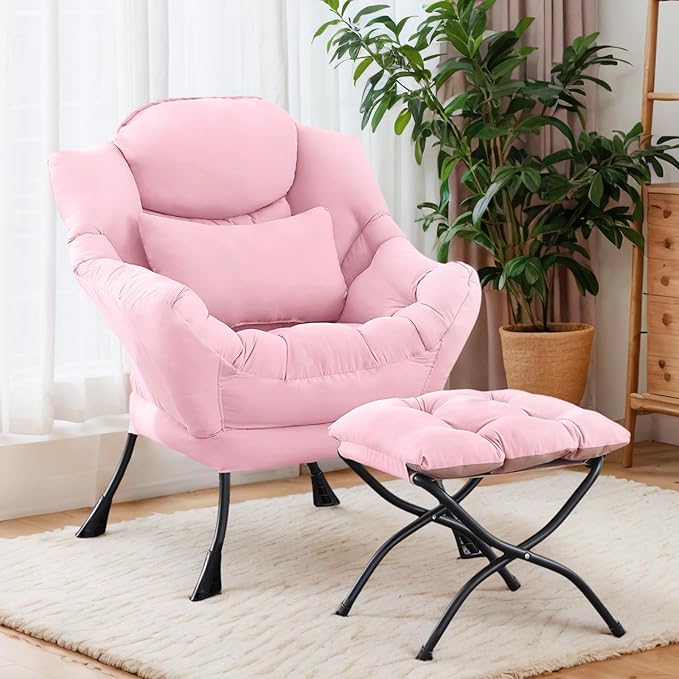 Lazy Chair with Ottoman, Modern Lounge Chair with Lumbar Pillow, Accent Cozy - Image 7