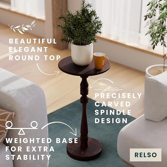 Relso Stambha Solid Wood Drink Table – 24" Tall Round Accent Side Table - Image 3