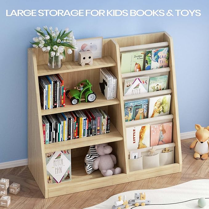 Kids Bookshelf and Toy Storage Organizer, 4 Tier Wooden Kids Book Shelf - Image 6