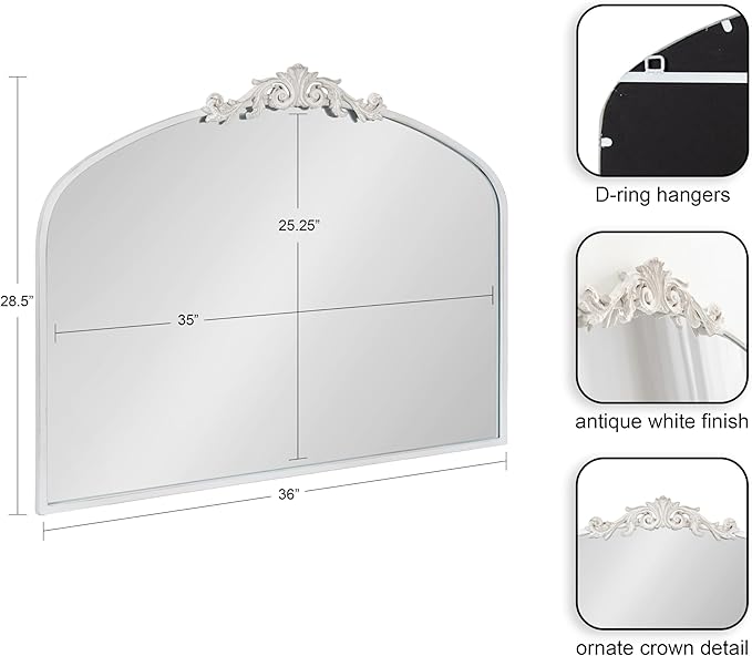 Kate and Laurel Arendahl Ornate Traditional Arched Mirror; 36 x 29; White; - Image 2
