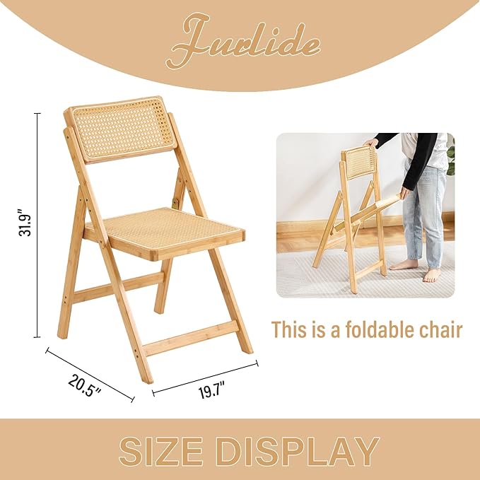 Rattan Folding Chairs, Modern Mid Century Dining Chairs Set of 2, Outdoor - Image 3