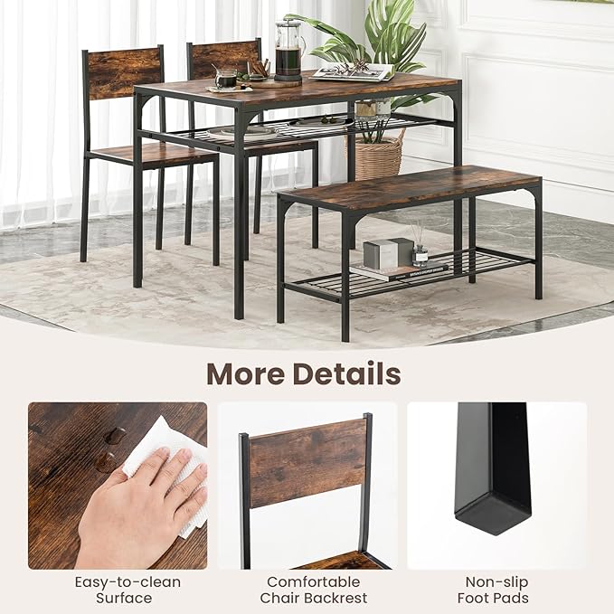 Tangkula Dining Table Set for 4, Kitchen Table and 2 Chairs for 4 - Image 3