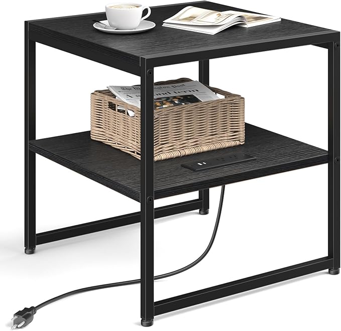 Tatub 20" End Table with Charging Station, Industrial Square Side Table with by Tatub