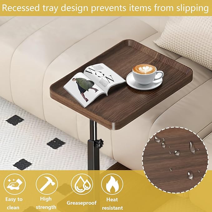 C Table End Table Adjustable Height, 360°Swivel TV Tray Table - Image 5