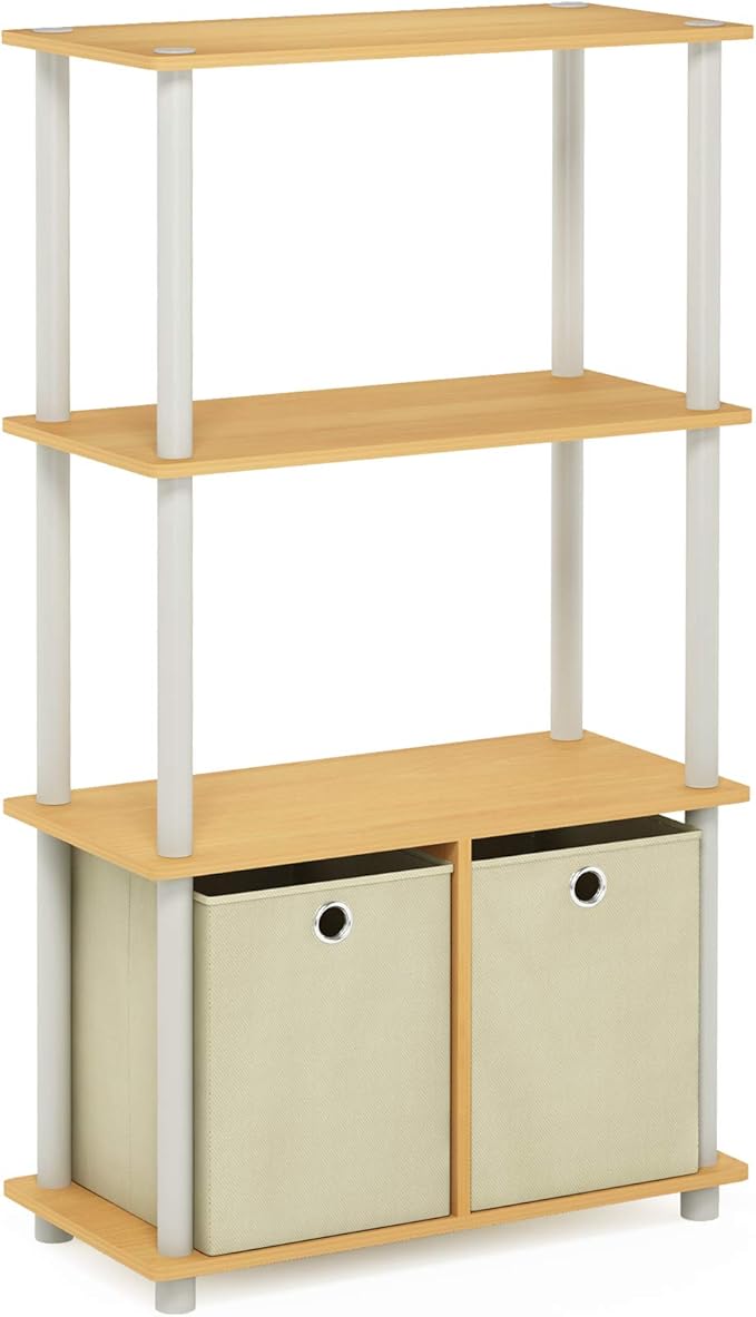 Furinno NW889BE/WH Go Green 4-Tier Multipurpose Storage Rack w/Bins, Beech/White - Image 4