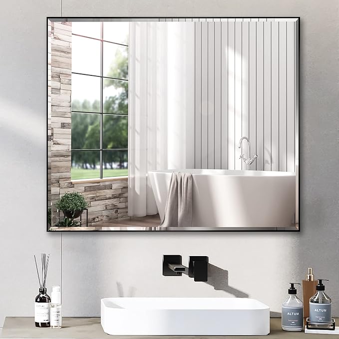 30x36 Inch Black Mirror with Beveled Trim, Aluminum Frame Bathroom Vanity Mirror by LEDLUX