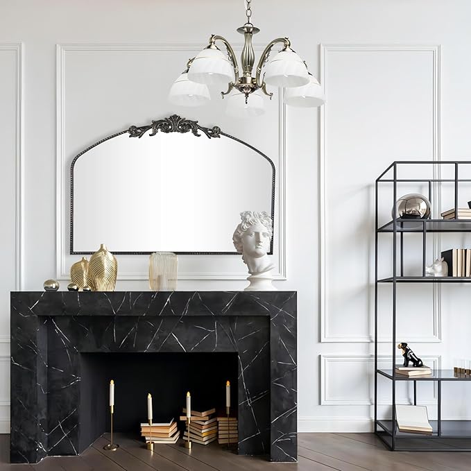 AIXI HOME Vintage Black Arched Mirror 36"X29", Antique Baroque Mantel Wall - Image 5
