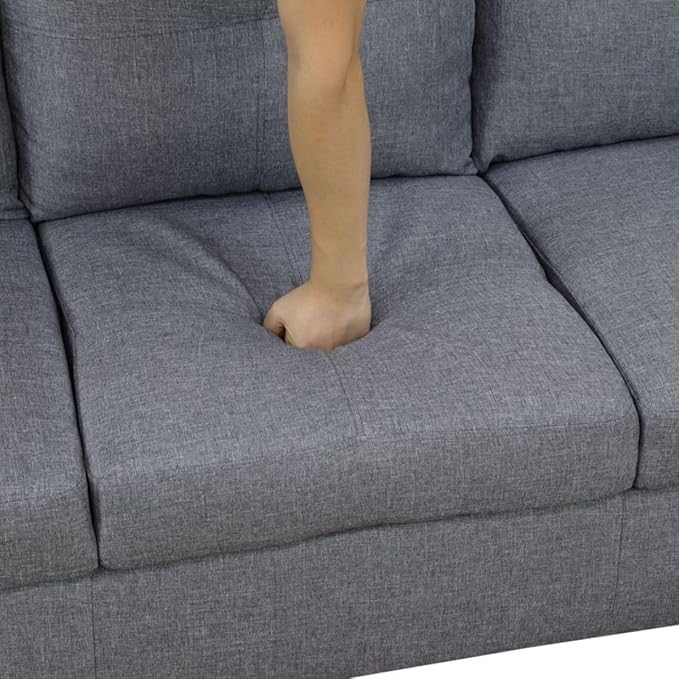 Grey-1 L-Shaped 3-Piece Linen Sofa - Image 5