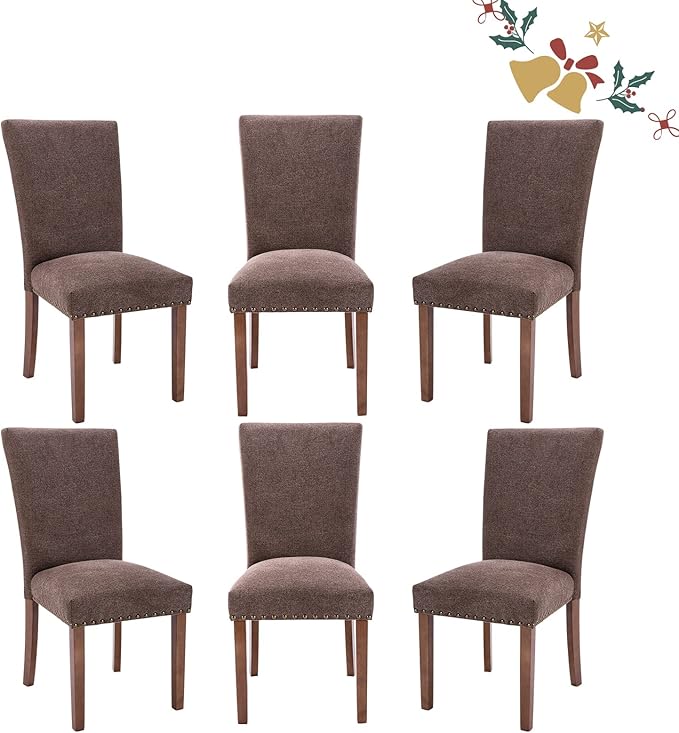 Parsons Dining Chairs Set of 6, Upholstered Nailhead Dining Room Kitchen Side by COLAMYINC