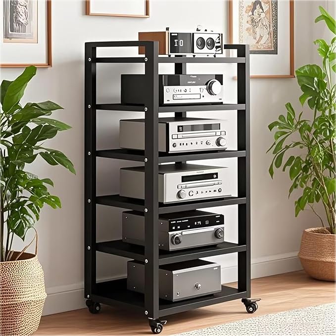 6 Tier Audio Rack Tower, CD Record Player Stereo Receiver AV Equipment Cabinet - Image 4