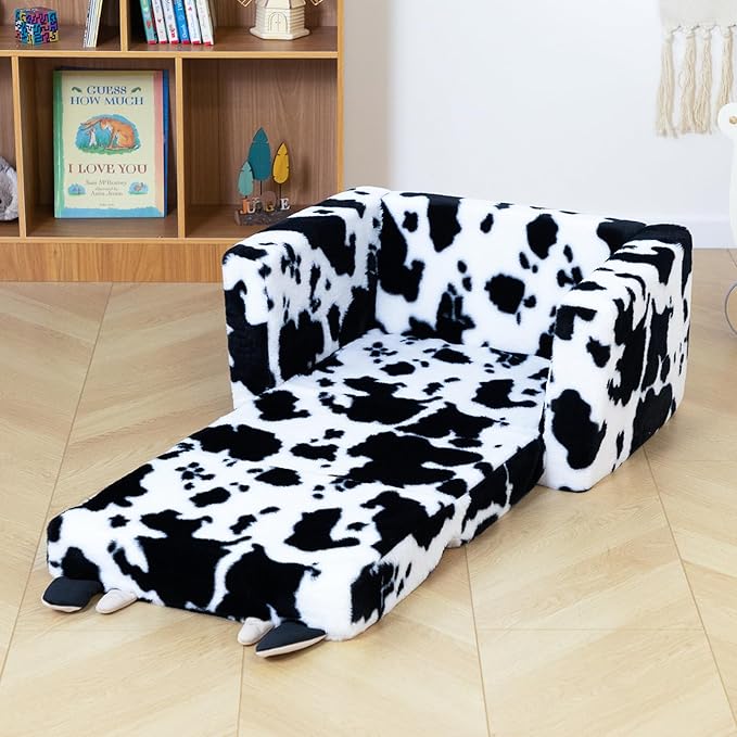 ALIMORDEN Fold Out Toddler Couch, Comfy 2-in-1 Cuddly Sherpa Bear Chair - Image 2