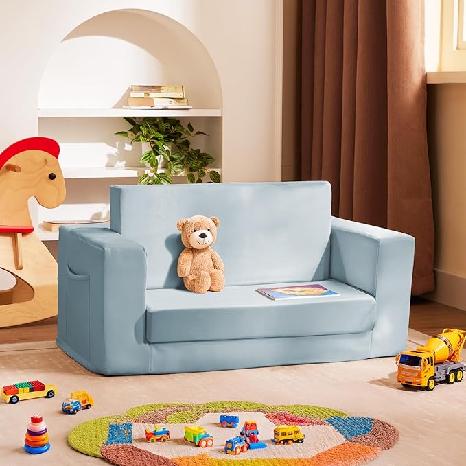 Kids Couch, 2-in-1 Toddler Chair Comfy 1-3 Years, Convertible Kids Chair - Image 2