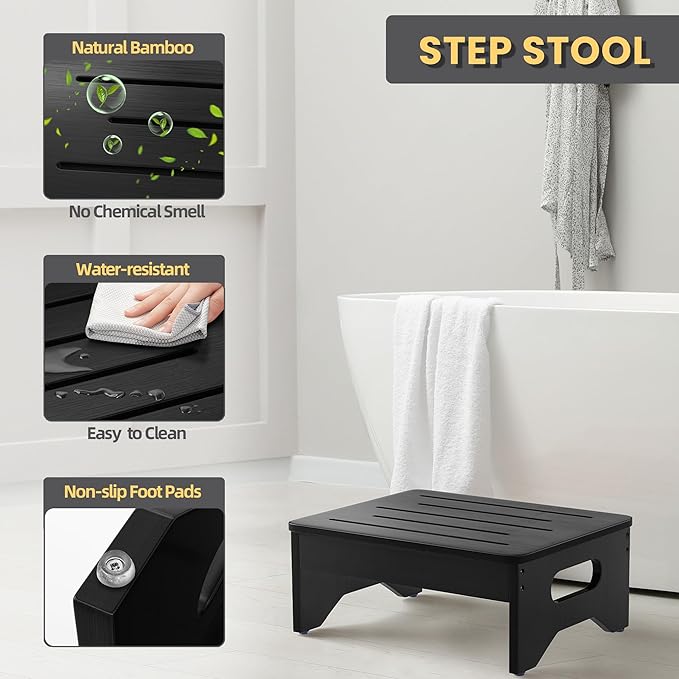 Wooden Step Stool for Adults & Kids, Non-Slip Rubber Feet, 6.5 Inch High - Image 4
