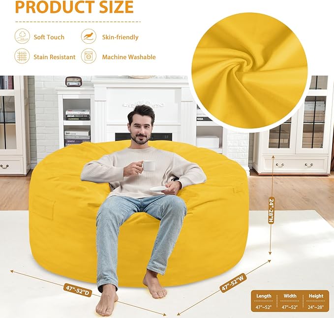 5FT Bean Bag Chair, Large Bean Bag Chairs - Image 3