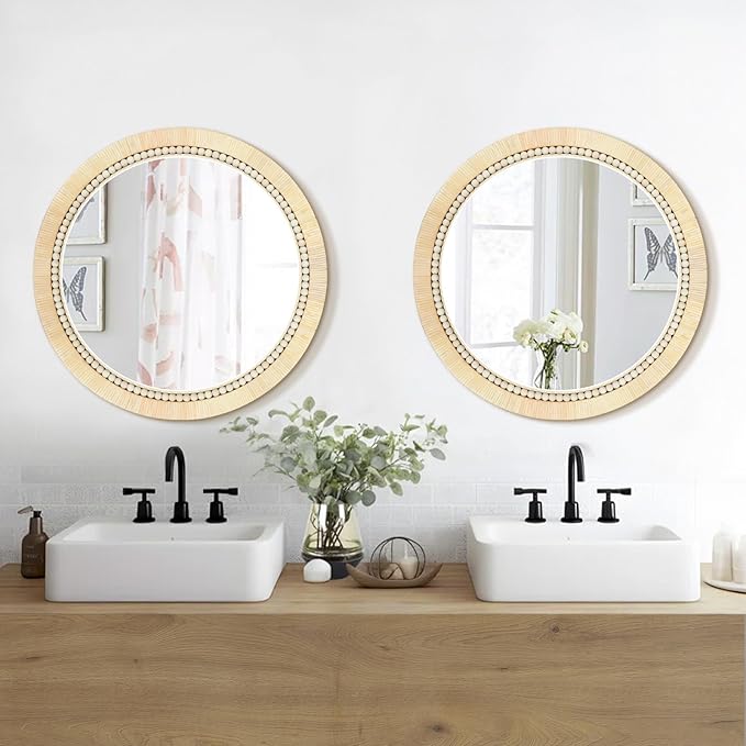 ULIKE Round Rattan Mirror, Bathroom 30 Inch Rustic Farmhouse Wall Decor - Image 5