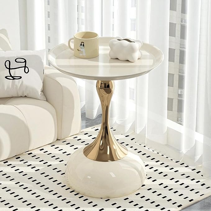 Modern Round Side Table with Gold Pedestal Base, Accent End Table by Unknown