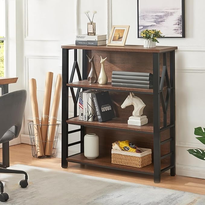 HOMISSUE Bookshelf, 4-Tier Rustic Short Bookshelf, Industrial Shelf Bookcase - Image 7