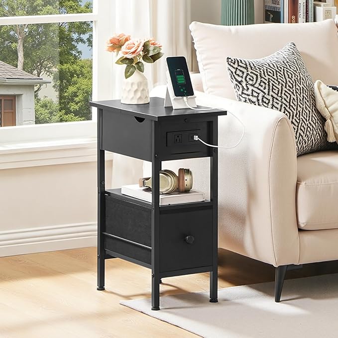 HOOBRO End Table with Charging Station, Flip Top Narrow Side Table with Storage - Image 4