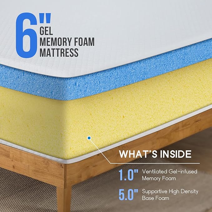 FDW | 6 Inch Twin Mattress | Medium Firm | Gel Memory Foam Mattress | White | - Image 3