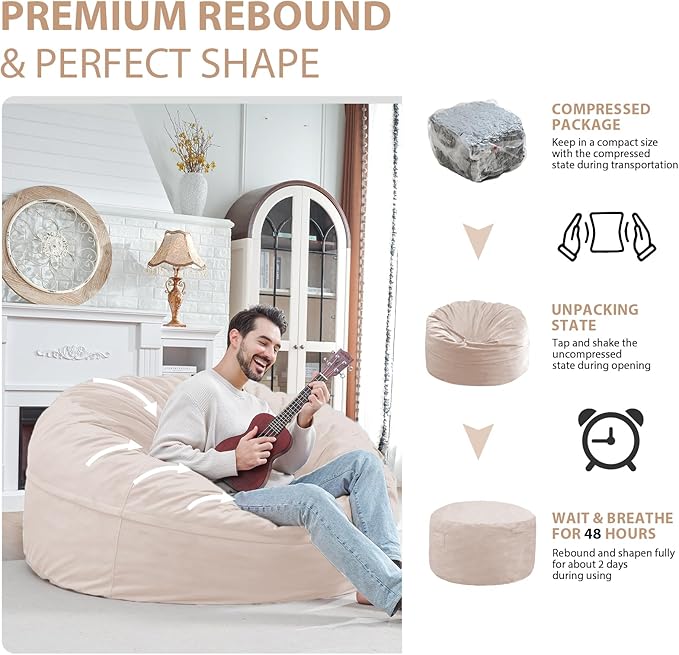 5FT Bean Bag Chair, Large Bean Bag Chairs - Image 6