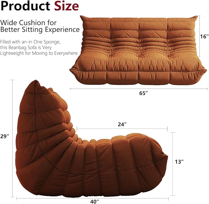 Bean Bag Chairs for Adults, BeanBag Reading Chair Memory Foam Couch 3-Seater - Image 2