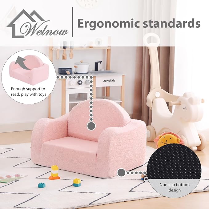 Welnow Kids Sofa, 2-in-1 Soft Sherpa Toddler Chair, Convertible Toddler Couch - Image 6
