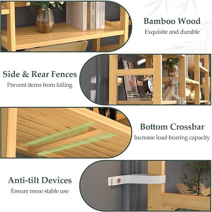 Homykic Bamboo Triple Wide Shallow Bookshelves and Bookcases, 6-Tier 6ft Tall - Image 5