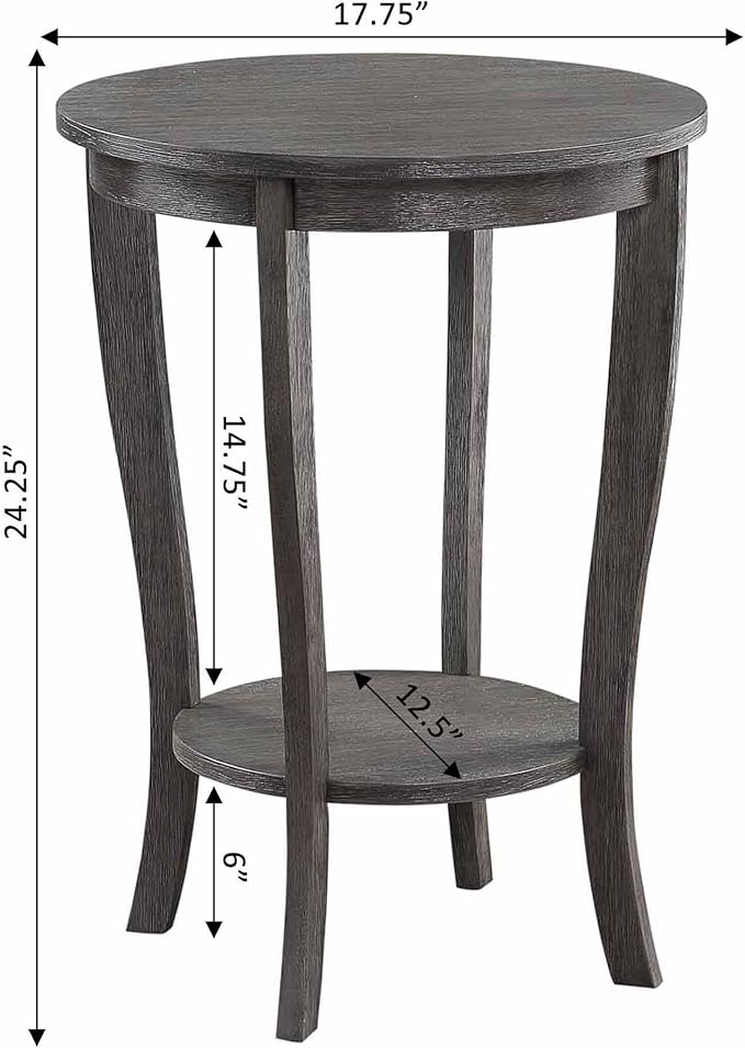 Convenience Concepts American Heritage Round End Table, Dark Gray Wirebrush - Image 3