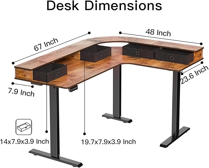 L-Shaped Electric Height Adjustable Desk, 67-inch Reinforced Motor Office Desk - Image 2