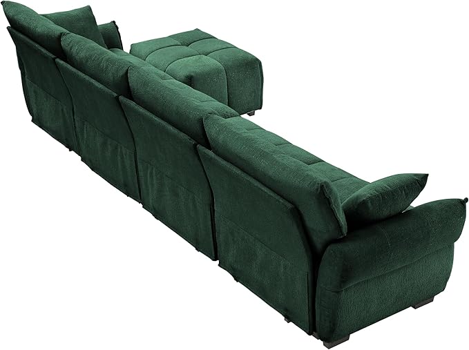 Modern Chenille Fabric 4-Seat Sofa w/Ottoman+2 Pillows, Premium Upholstery - Image 8