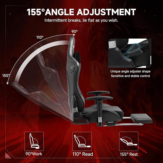 GTPLAYER Gaming Chair with Bluetooth Speakers, Adjustable Backrest and Height - Image 5