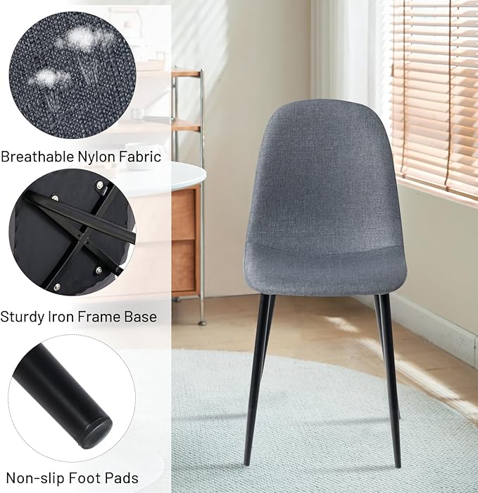 FurnitureR Dining Chairs Set of 4, Fabric Comfy Seat Armless Side Chairs - Image 5