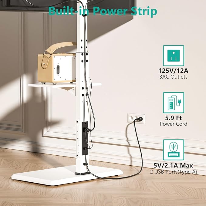WALI Floor TV Stand with Power Outlet & AV Shelf, Tall TV Stand Mount - Image 2
