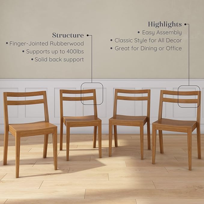Grain & Grove Davie Dining Room Chairs Set of 4, Solid Wood Modern Kitchen Chair - Image 5