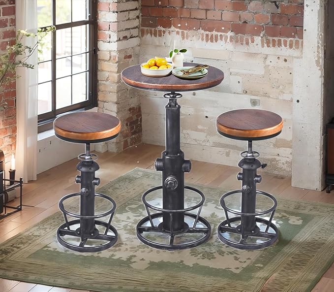 Topower Antique Industrial Round Bottom Adjustable Height Cafe Coffee Retro - Image 8