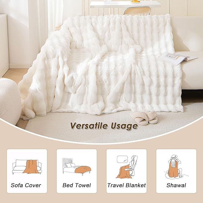 VM VOUGEMARKET Thick Faux Rabbit Fur Couch Cover 1-Piece Warm Soft Cozy Sofa - Image 3