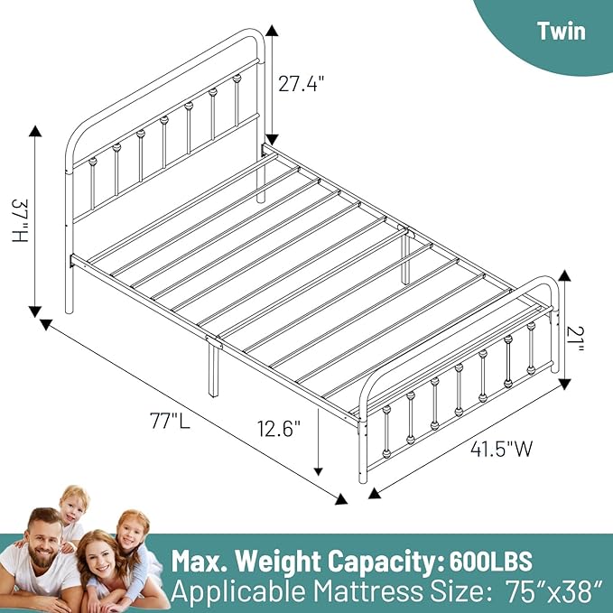 Twin Bed Frame-Classic Metal Platform Bed Frame Mattress Foundation - Image 2