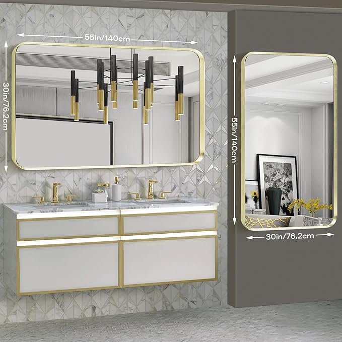 Gold Metal Framed Bathroom Mirror - Image 2