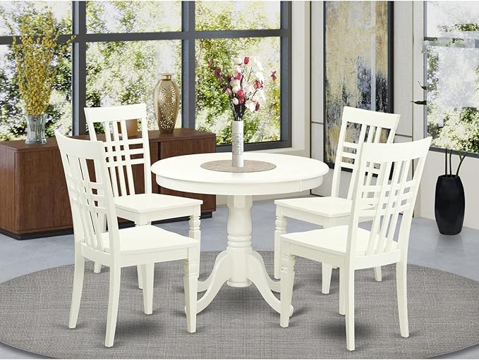 East West Furniture ANLG5-LWH-W 5 Piece Dining Table Set - Image 6