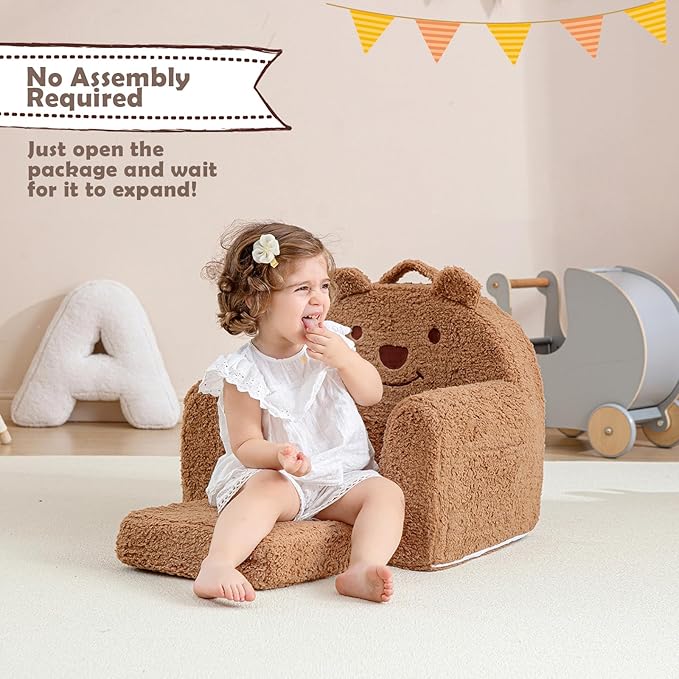 Toddler Chair, Sherpa Bear Kids Chair, Toddler Couch Fold Out, Children Reading - Image 5