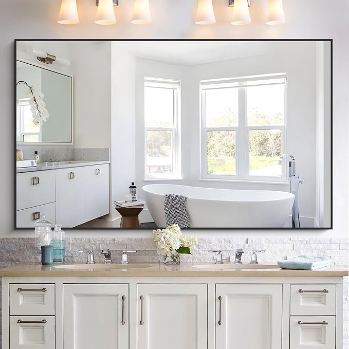 KOCUUY 60x36 Inch Large Black Wall Mounted Mirror, Aluminum Framed Decorative - Image 3