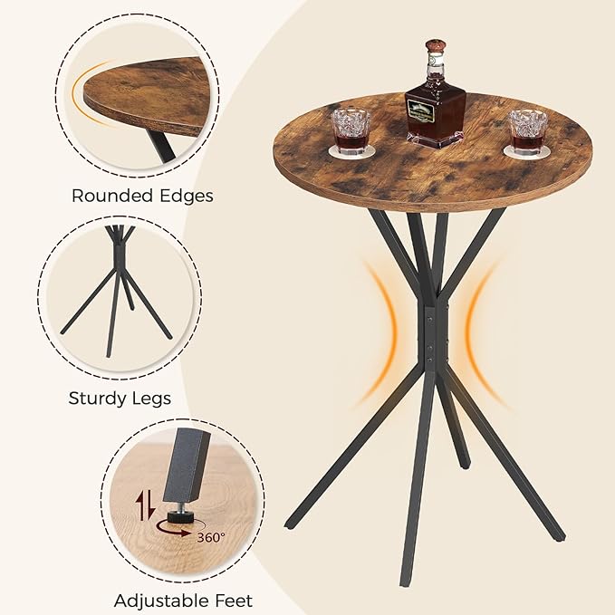 Bar Table, Round High Top Pub Table, 36.2'' Tall Cocktail Table, Metal Frame - Image 5