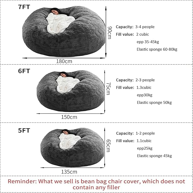 Bean Bag Chair for Kids Adults Without Filler Oversized Round Plush Beanbag - Image 2