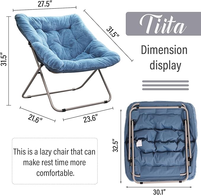 Tiita Comfy Saucer Chair, Soft Faux Fur Oversized Folding Accent Chair - Image 3