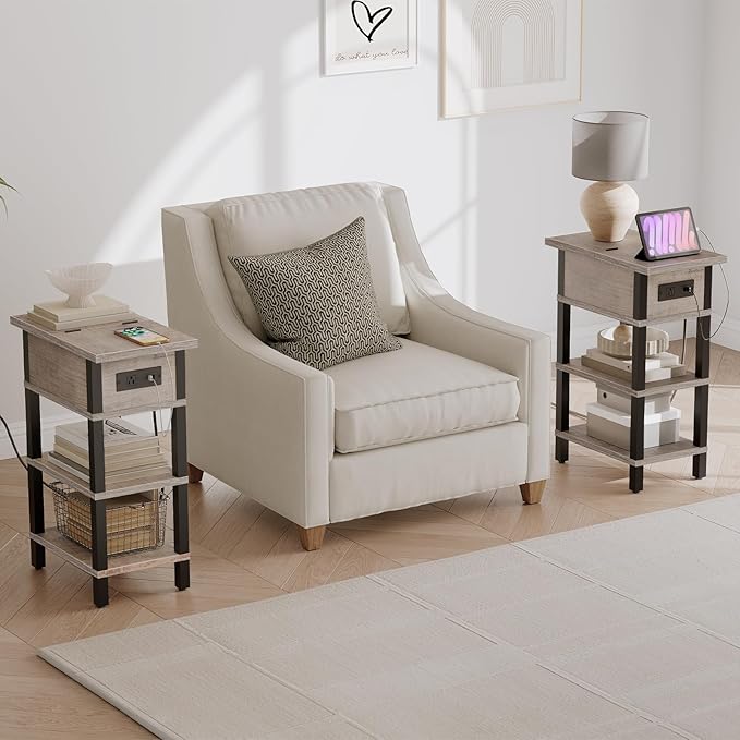 HOOBRO End Table with Charging Station, Flip Top Side Table with USB Ports - Image 9