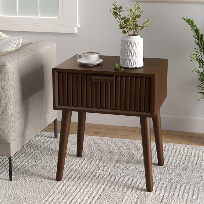 COSIEST Modern End Table w Striped Pattern, Mid-Century Nightstand w Storage - Image 3