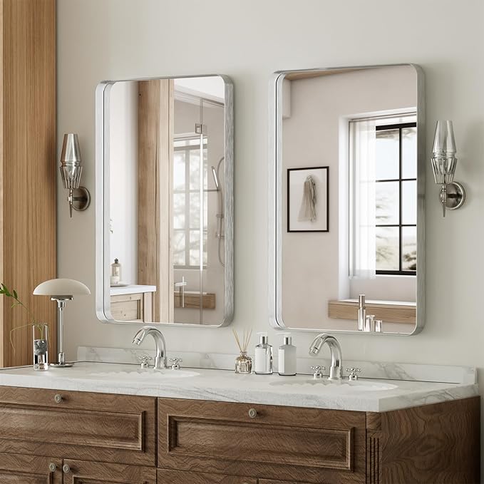 Bathroom Mirror 20x30 inch, Modern Round Corner Bathroom Vanity Mirror - Image 4