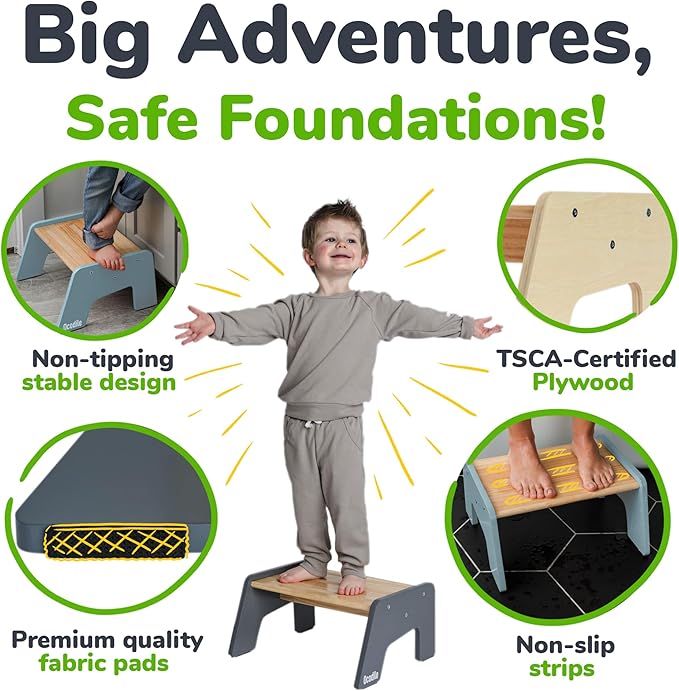 1-Step Wooden Step Stool for Toddlers | Kids Step Stool for Bathroom Sink - Image 3