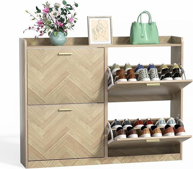 47" Large Shoe Cabinet with 4 Flip Drawers, Freestanding Shoe Storage Cabinet - Image 3
